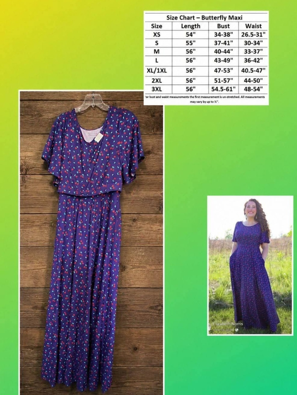 Sweer Cherries Women’s Purple Floral Maxi Dress - Flowy Butterfly Sleeve